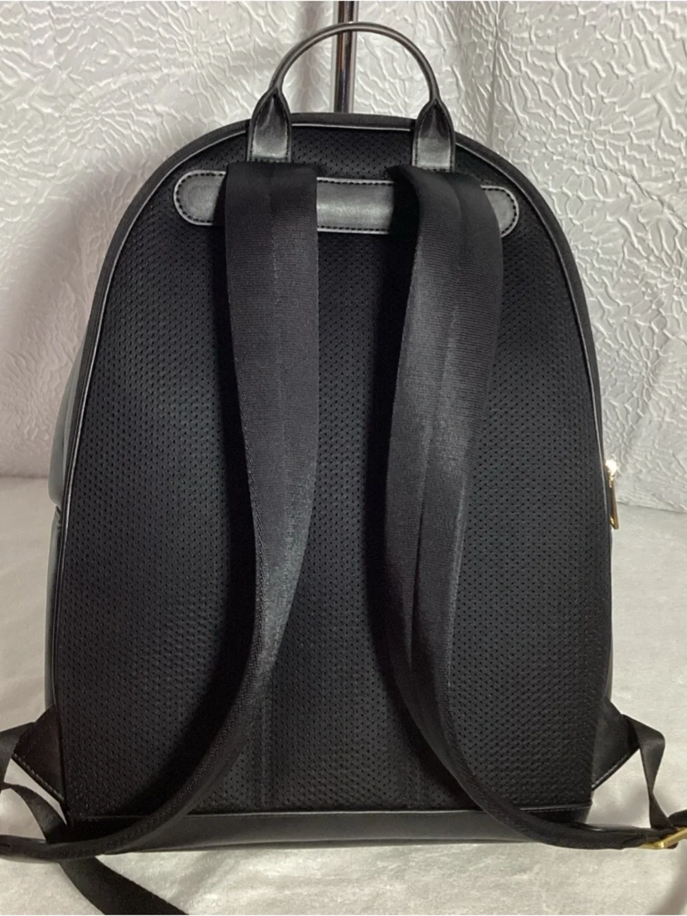 Michael Kors Hudson Commuter Logo Stripe Black Leather Trim Unisex Backpack READ